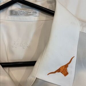 Foxcroft White Shirt with Orange Texas Longhorn Embroidery on collar